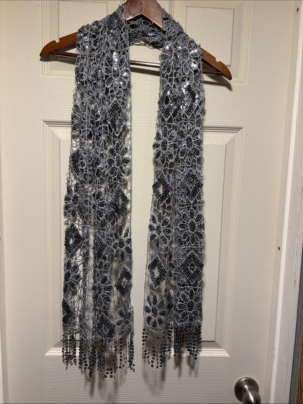 Cato Gray Floral Beaded Lace Scarf